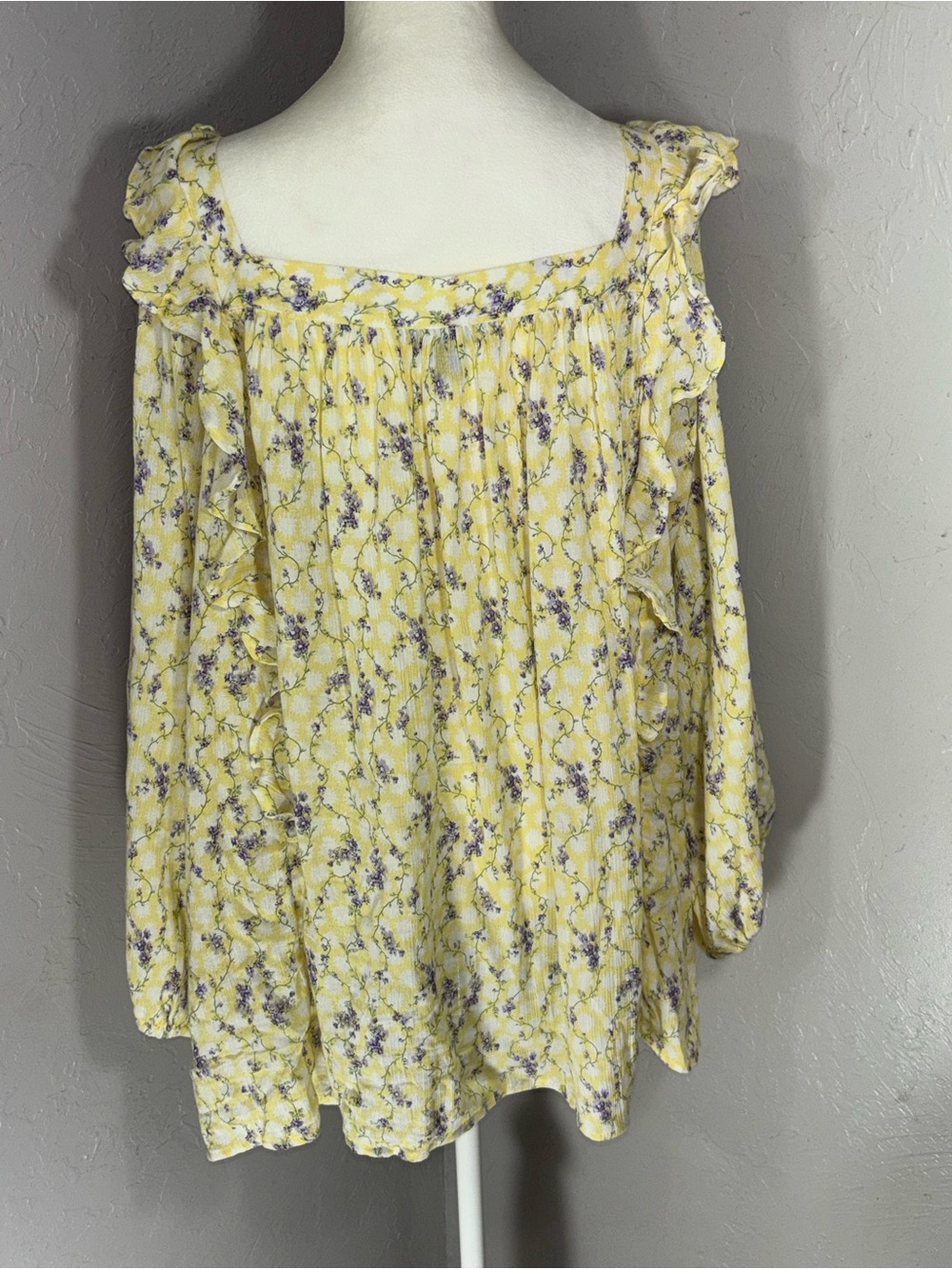 Chaps Yellow Floral Ruffle-Trim Peasant Blouse - Picture 6 of 14